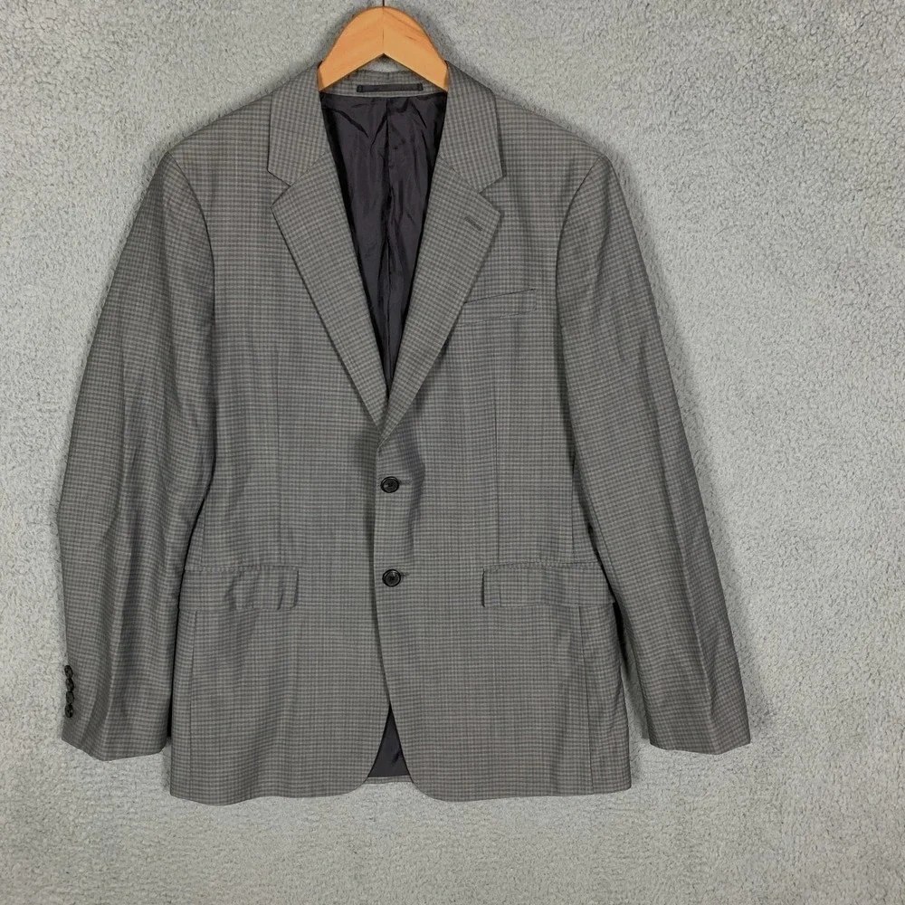Theory Chambers Blazer 40L Gray Gingham Slim‎ Tailored Wool Sport Coat Jacket